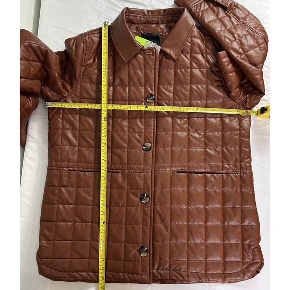 SAM EDELMAN Womens Box Quilted Faux Leather‎ Jacket Brown Size XL Mob Wife NWT - Picture 9 of 13